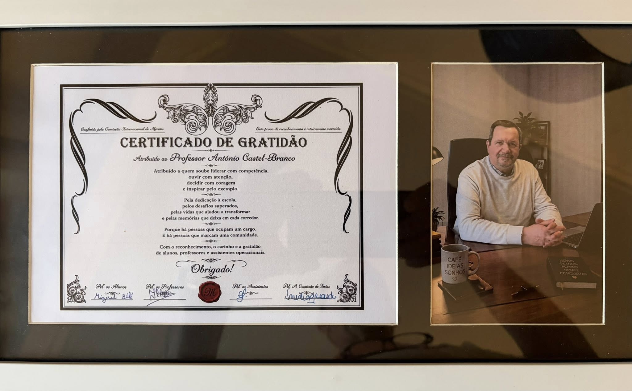 Certificado de Gratidão oferecido pela comunidade educativa